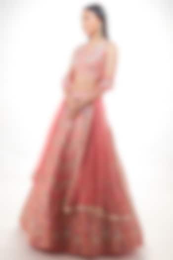 Sea Pink Embroidered Lehenga Set by Chamee and Palak