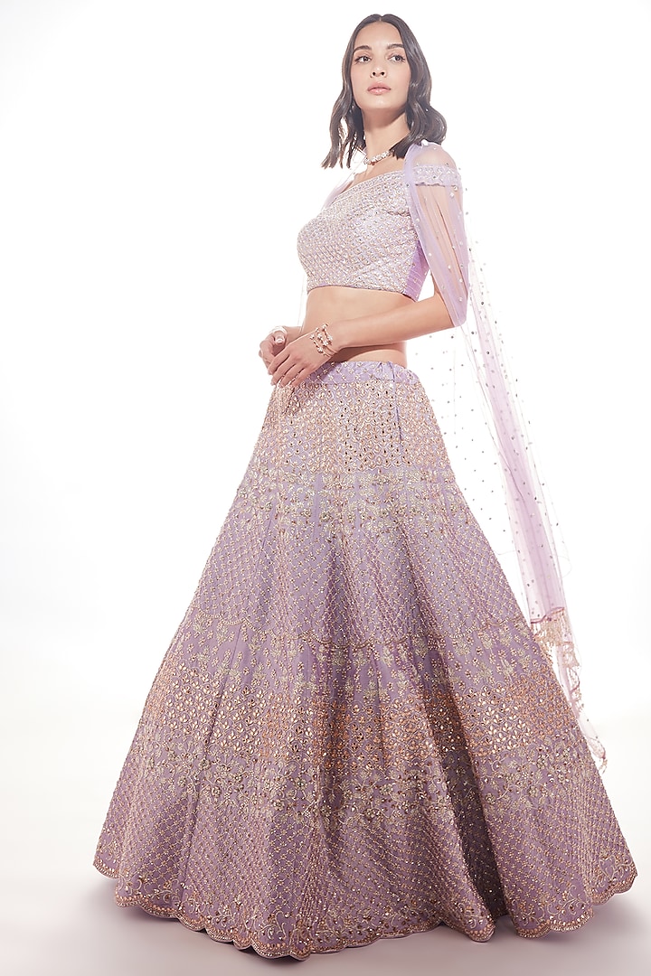 Lavender & Rose Gold Embroidered Lehenga Set by Chamee and Palak