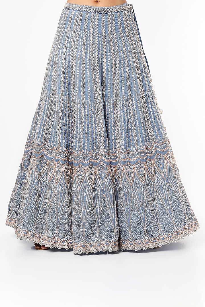 Slate Grey Organza Embroidered Bridal Lehenga Set by Chamee and Palak at Pernia's Pop Up Shop