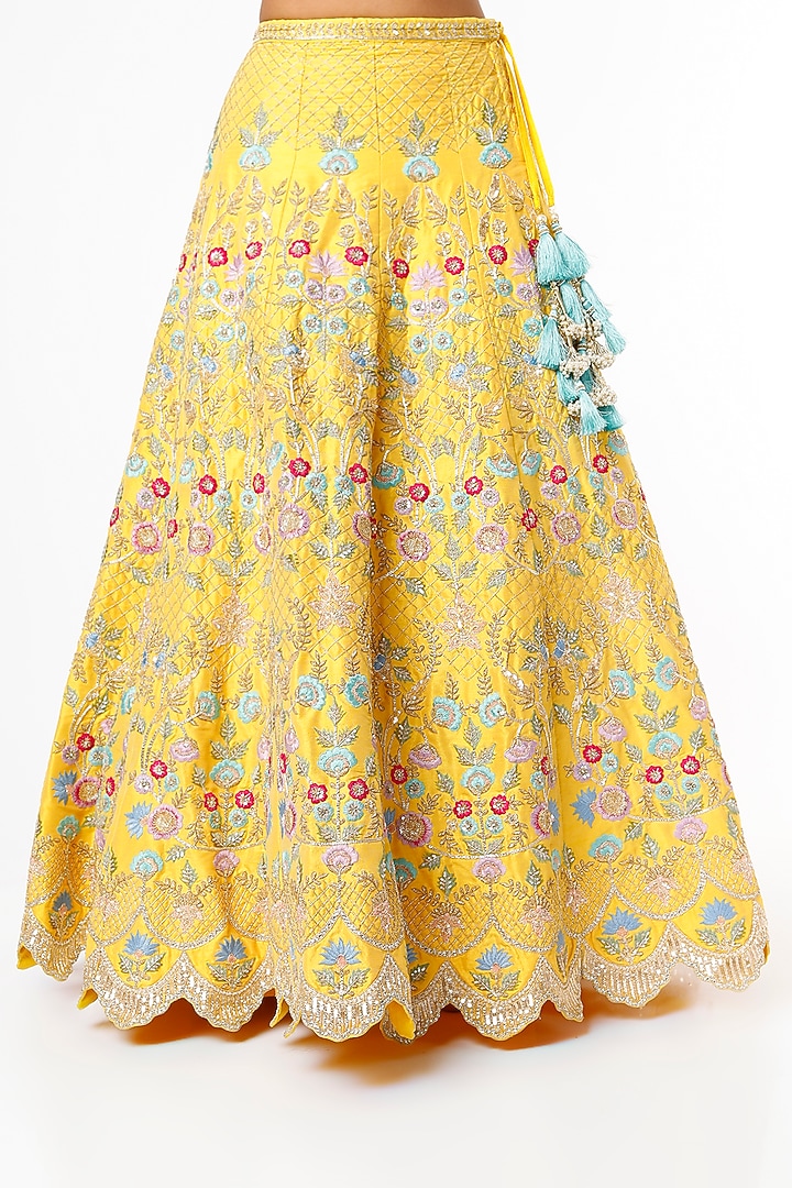 Yellow Raw Silk Embroidered Bridal Lehenga by Chamee and Palak at Pernia's Pop Up Shop