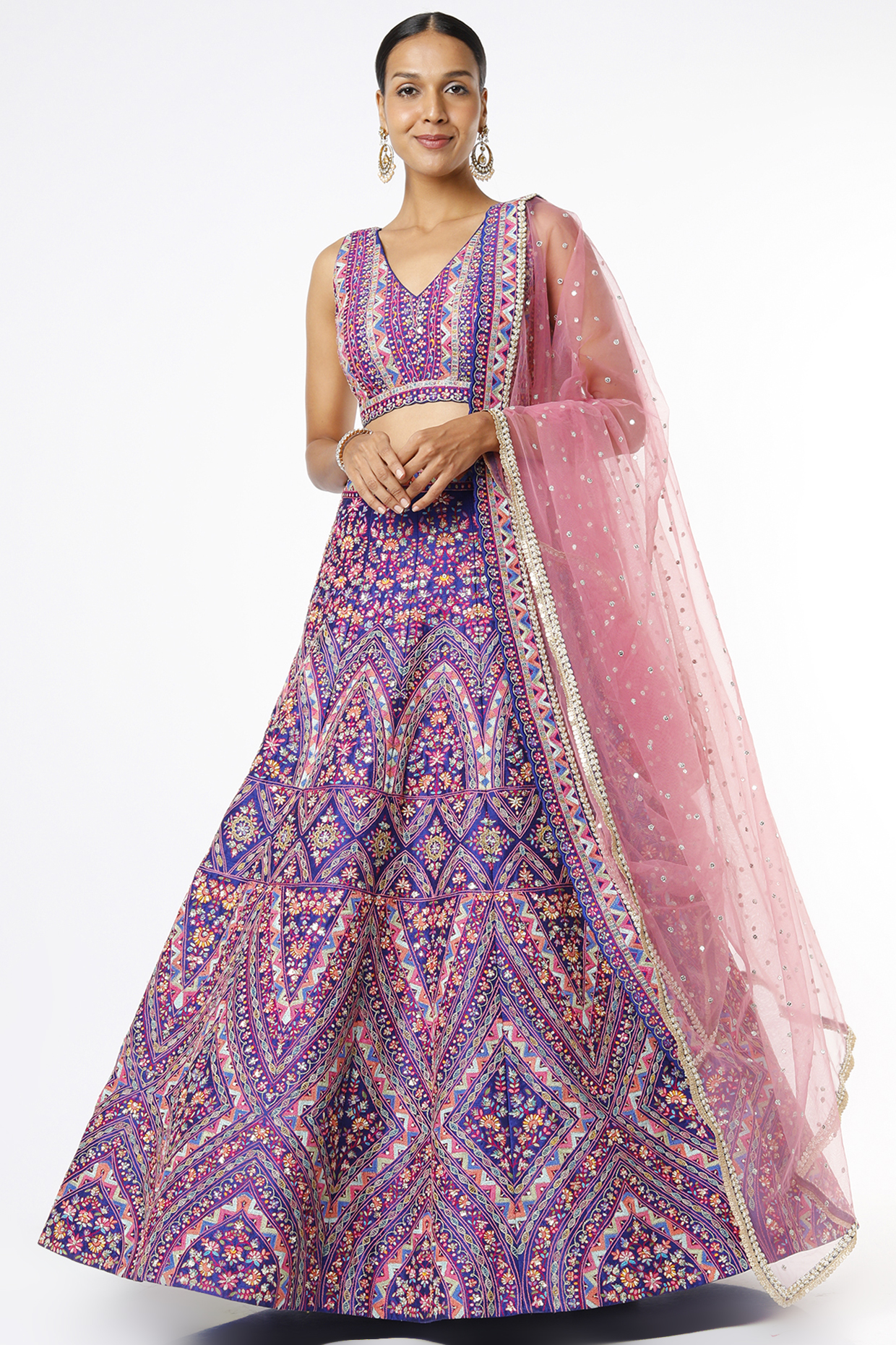 Cobalt Blue Silk Embroidered Wedding Lehenga Set by Chamee and Palak at Pernia's Pop Up Shop