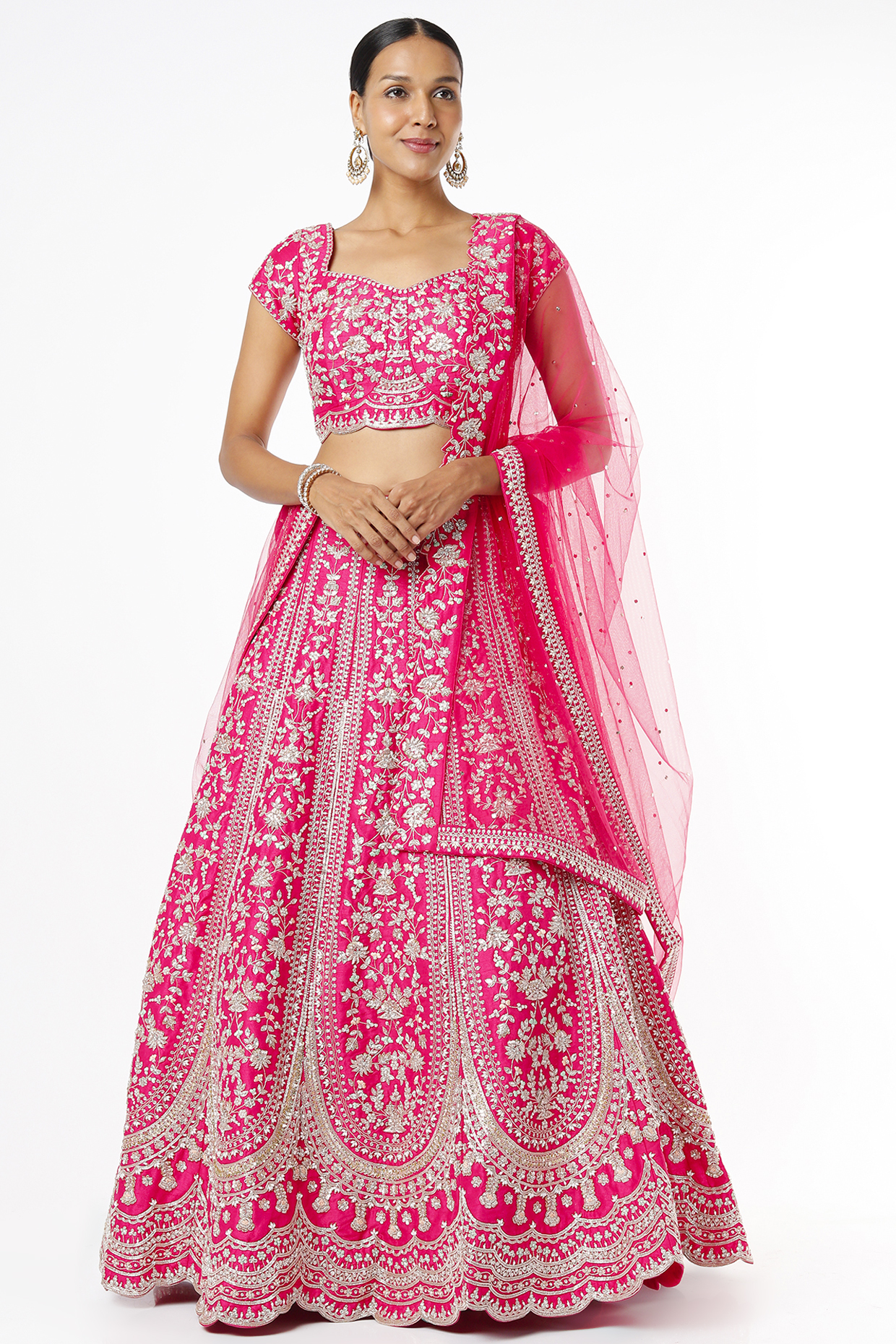 Fuchsia Silk Embroidered Bridal Lehenga Set by Chamee and Palak at Pernia's Pop Up Shop
