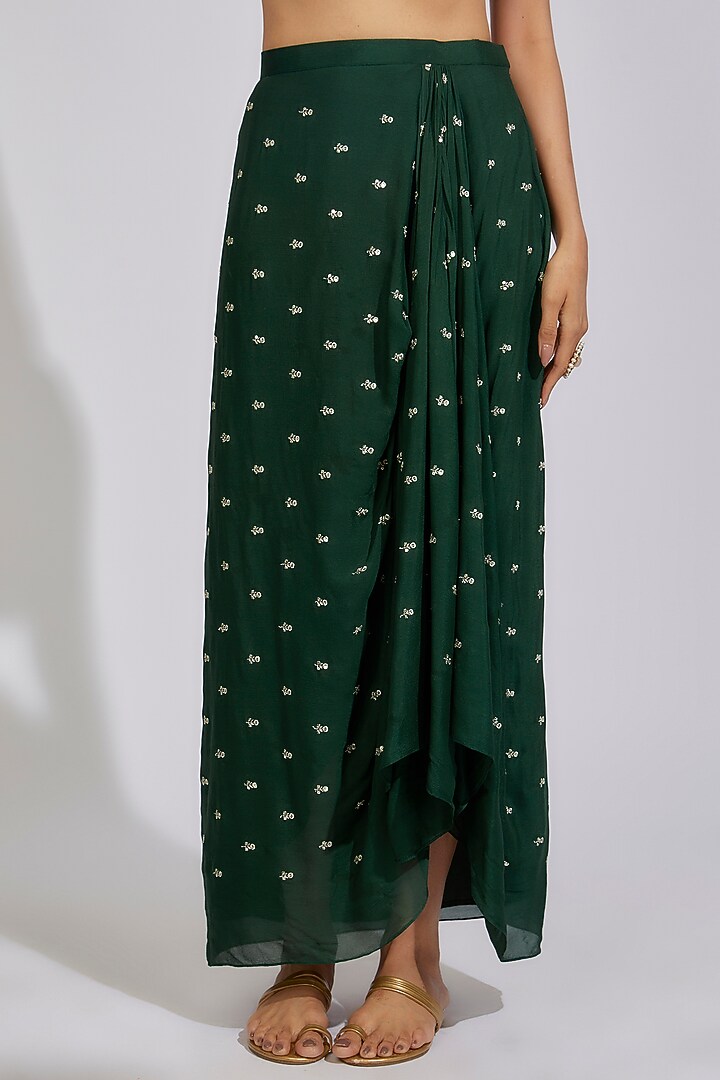 Forest Green Georgette Draped Skirt Set by Chamee and Palak at Pernia's Pop Up Shop