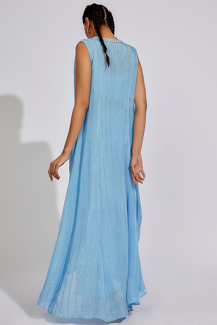 Hazel Blue Georgette Pant Set by Chamee and Palak at Pernia's Pop Up Shop