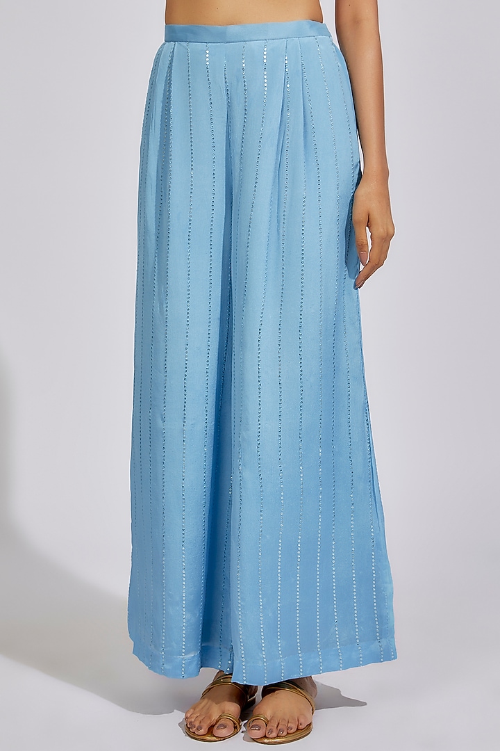 Hazel Blue Georgette Pant Set by Chamee and Palak at Pernia's Pop Up Shop