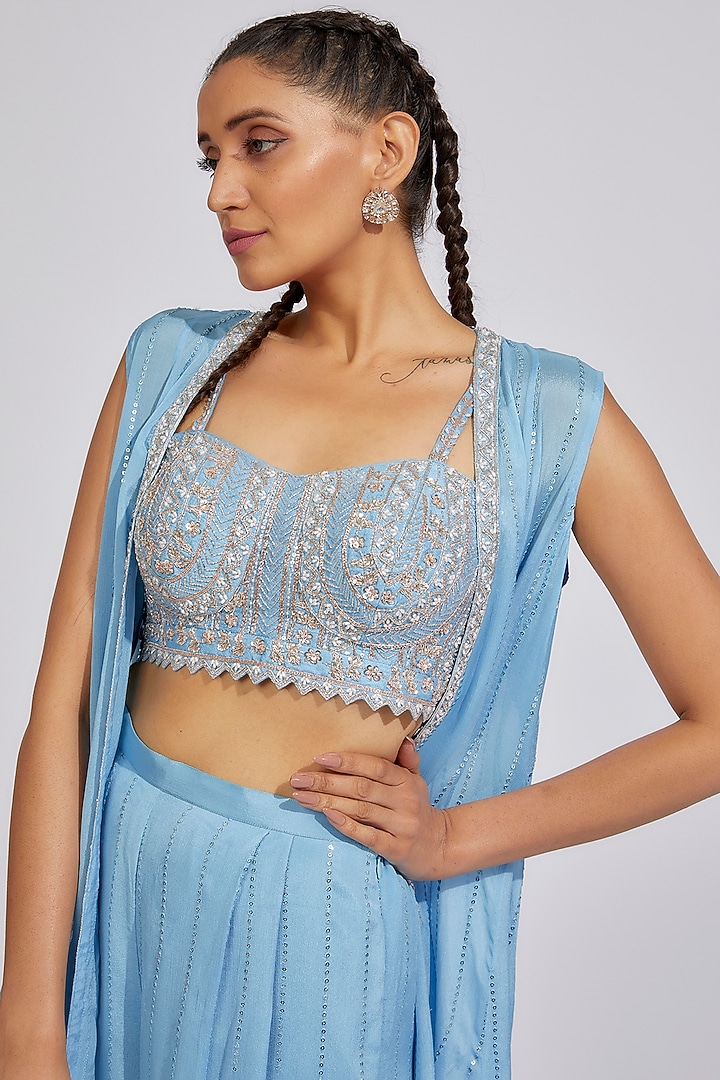 Hazel Blue Georgette Pant Set by Chamee and Palak at Pernia's Pop Up Shop