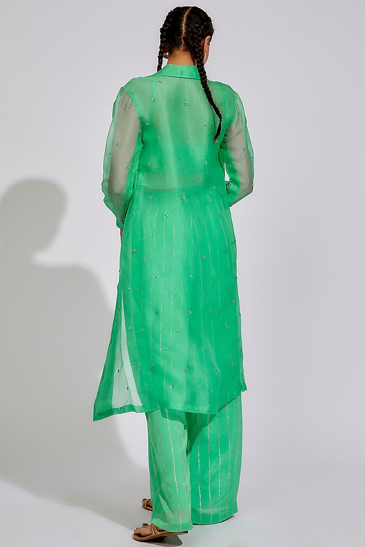 Sea Green Organza Embellished Jacket Set by Chamee and Palak at Pernia's Pop Up Shop