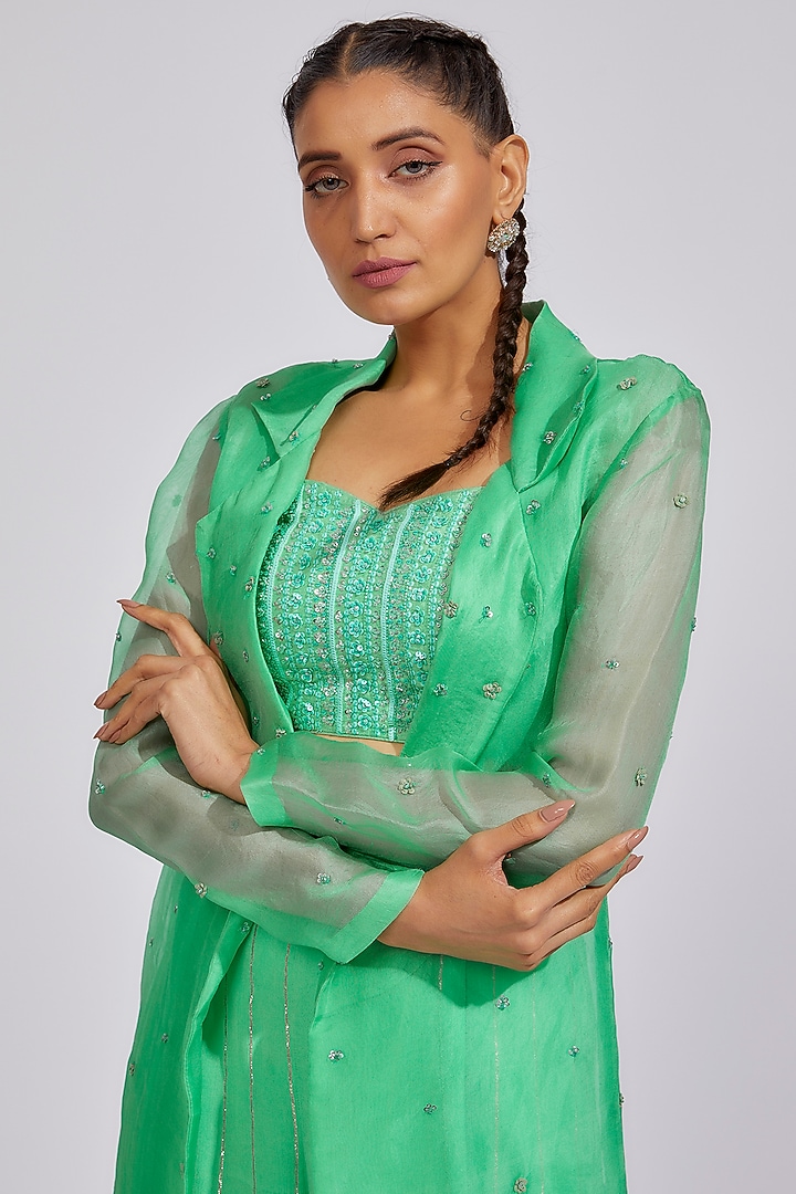 Sea Green Organza Embellished Jacket Set by Chamee and Palak at Pernia's Pop Up Shop