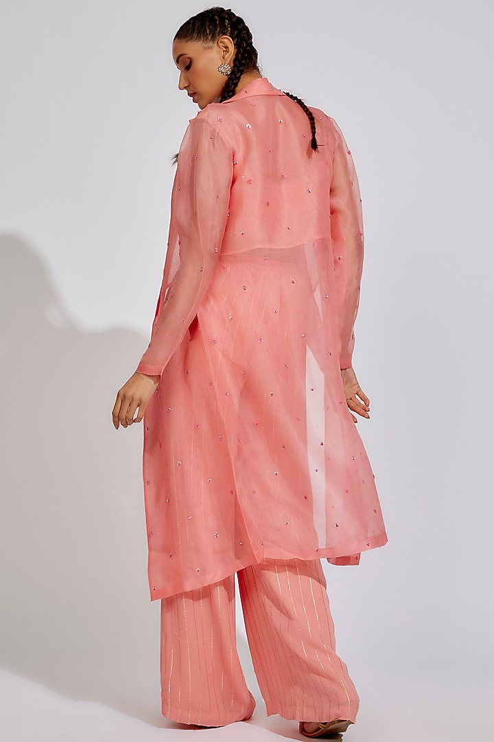 Peach Organza Embellished Jacket Set by Chamee and Palak at Pernia's Pop Up Shop