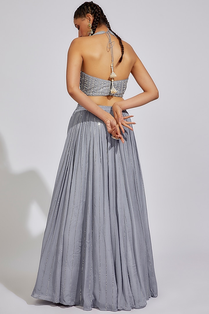 Grey Georgette Ruched Wedding Lehenga Set by Chamee and Palak at Pernia's Pop Up Shop