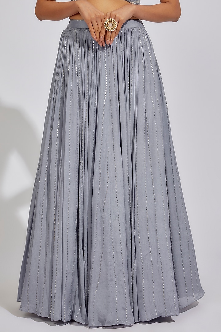 Grey Georgette Ruched Wedding Lehenga Set by Chamee and Palak at Pernia's Pop Up Shop