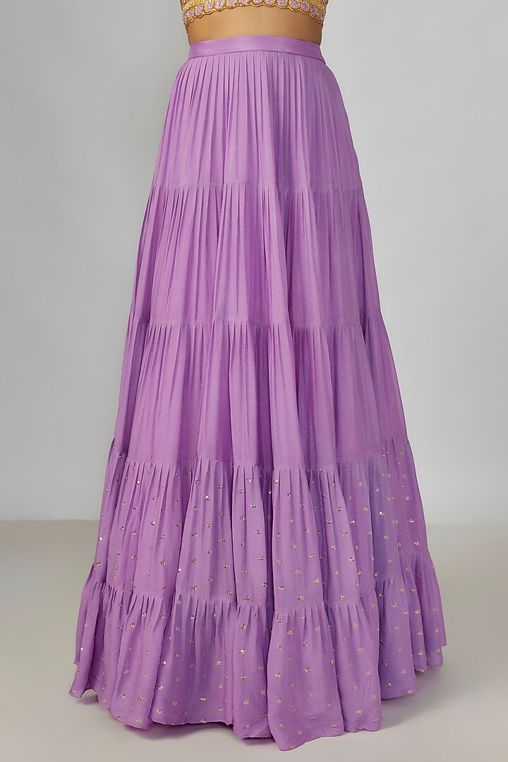 Lavender Georgette & Raw Silk Flared Wedding Lehenga Set by Chamee and Palak at Pernia's Pop Up Shop