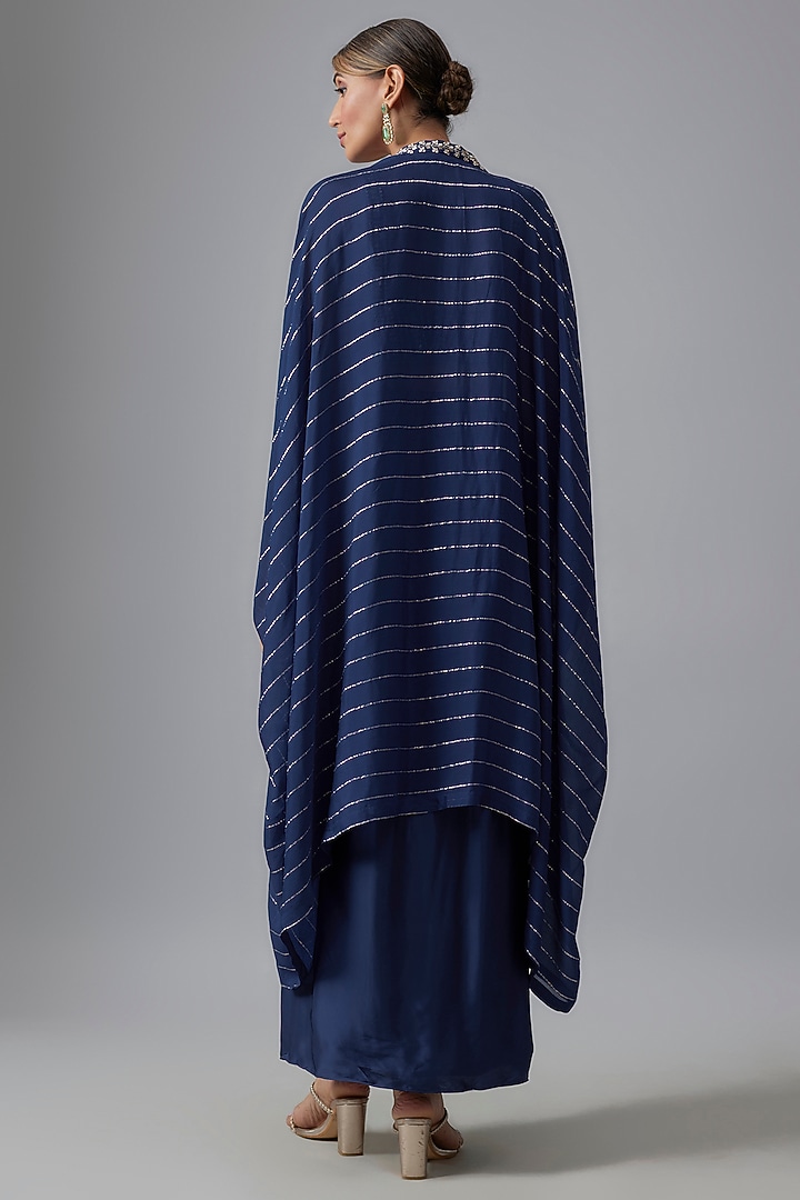 Blue Satin Draped Skirt Set by Chamee and Palak at Pernia's Pop Up Shop