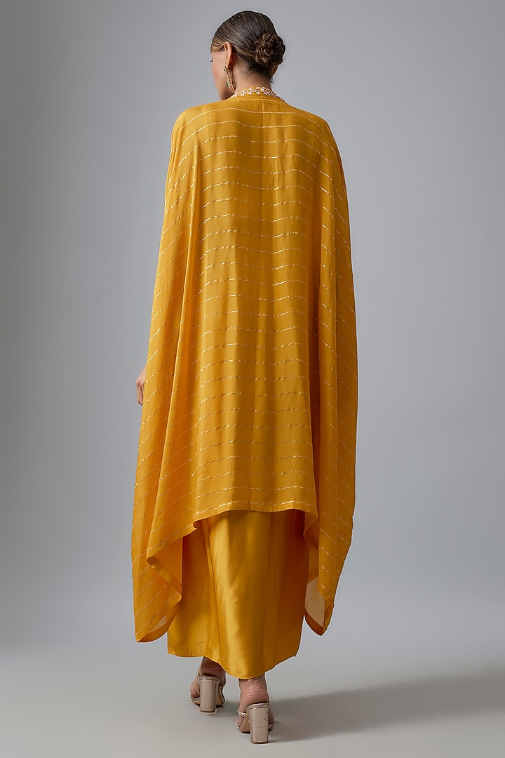 Yellow Satin Draped Skirt Set by Chamee and Palak at Pernia's Pop Up Shop