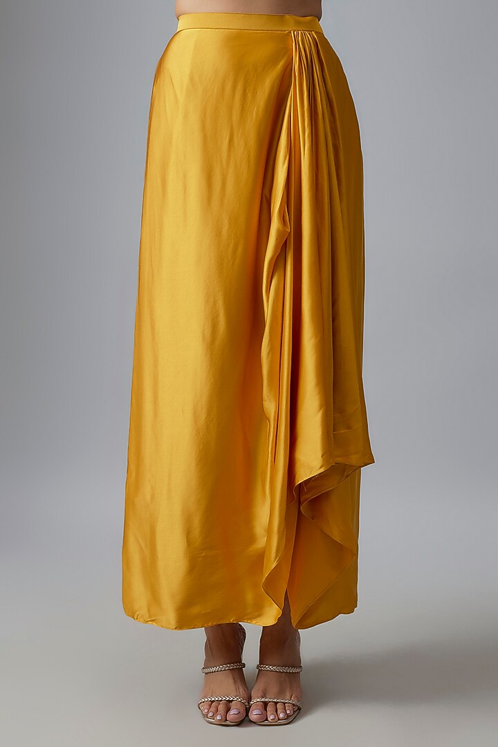 Yellow Satin Draped Skirt Set by Chamee and Palak at Pernia's Pop Up Shop