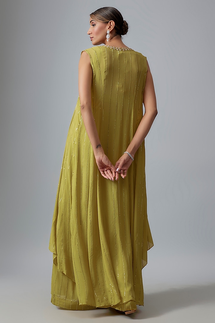 Lime Green Georgette Sequins Work Pant Set by Chamee and Palak at Pernia's Pop Up Shop