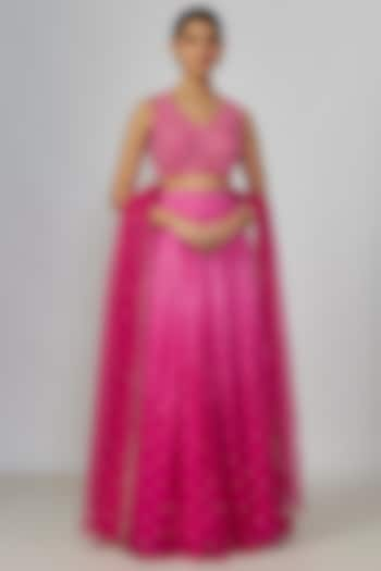 Pink Shaded Georgette Lehenga Set by Chamee and Palak