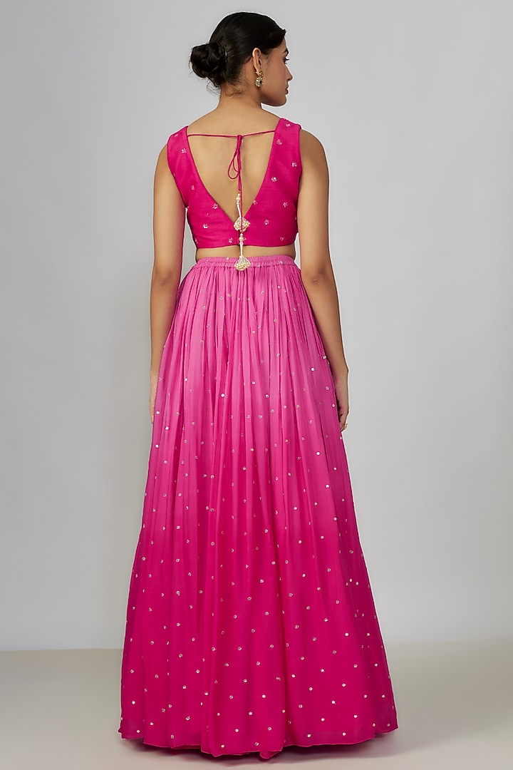 Pink Shaded Georgette Wedding Lehenga Set by Chamee and Palak at Pernia's Pop Up Shop