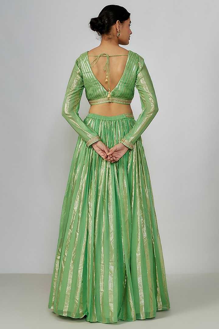 Green Georgette Flared Skirt Set by Chamee and Palak at Pernia's Pop Up Shop