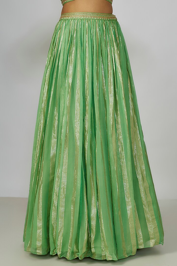 Green Georgette Flared Skirt Set by Chamee and Palak at Pernia's Pop Up Shop
