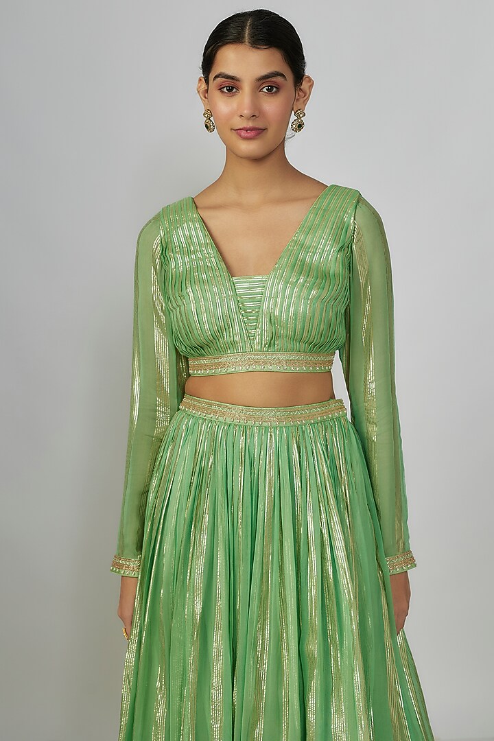 Green Georgette Flared Skirt Set by Chamee and Palak at Pernia's Pop Up Shop