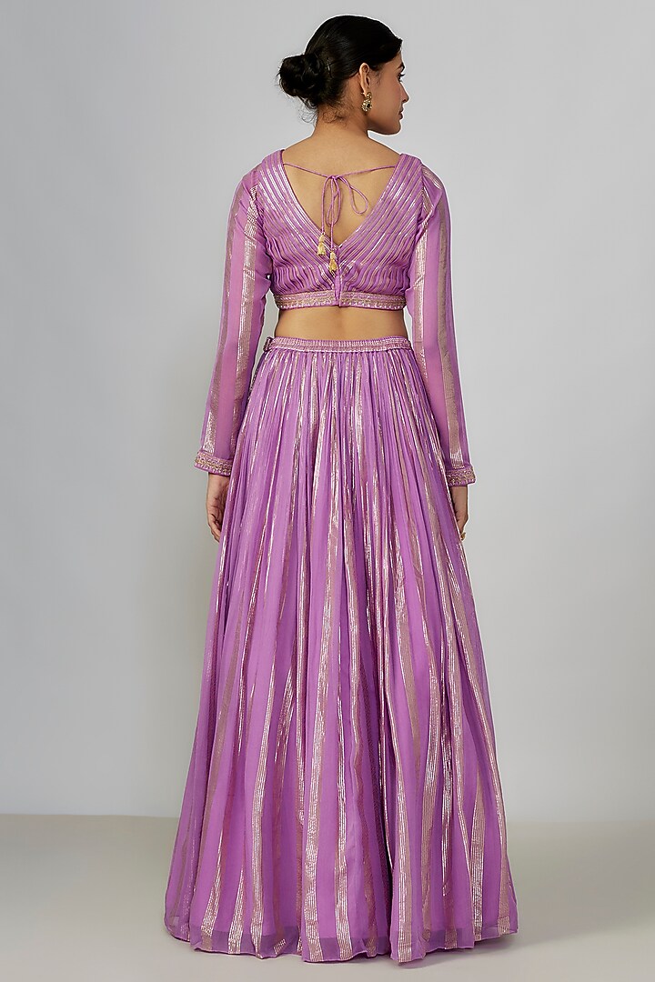 Lavender Georgette Flared Skirt Set by Chamee and Palak at Pernia's Pop Up Shop