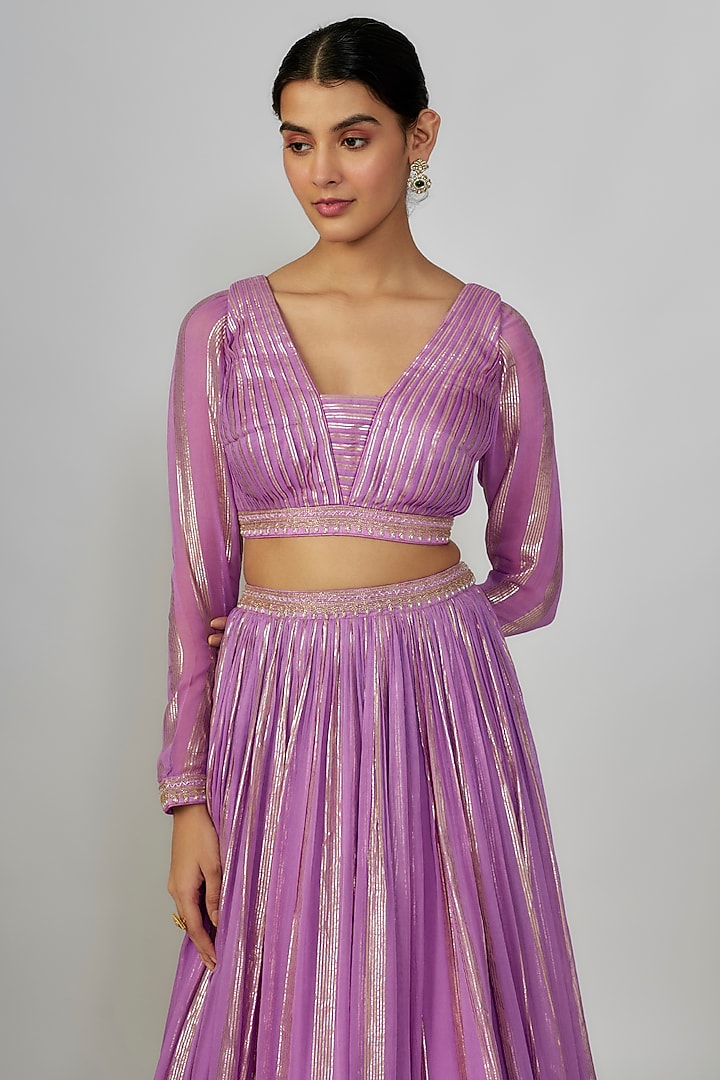 Lavender Georgette Flared Skirt Set by Chamee and Palak at Pernia's Pop Up Shop