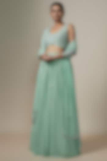 Sea Green Georgette Sequins Work Wedding Lehenga Set by Chamee and Palak at Pernia's Pop Up Shop