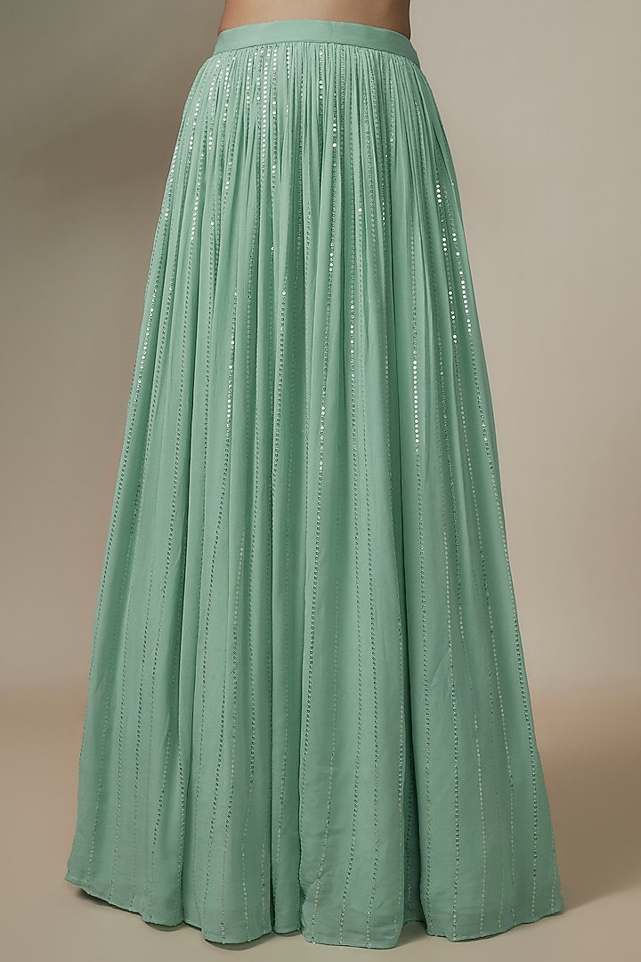 Sea Green Georgette Sequins Work Wedding Lehenga Set by Chamee and Palak at Pernia's Pop Up Shop