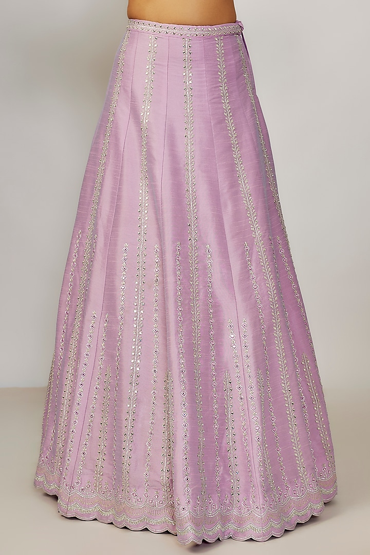 Lavender Dupion Silk Mirror Embroidered Wedding Lehenga Set by Chamee and Palak at Pernia's Pop Up Shop