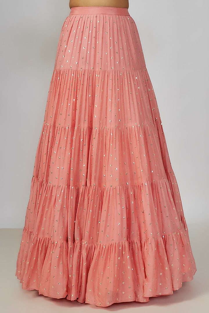Peach Georgette Frilled Wedding Lehenga Set by Chamee and Palak at Pernia's Pop Up Shop