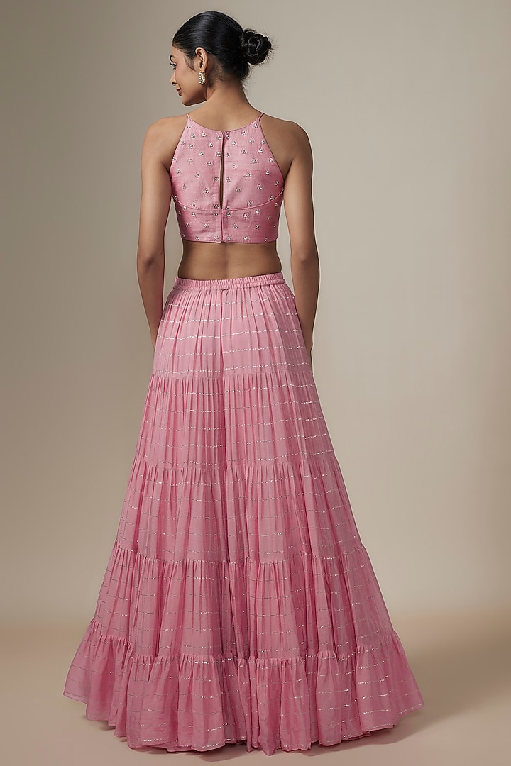 Pink Georgette Frilled Wedding Lehenga Set by Chamee and Palak at Pernia's Pop Up Shop