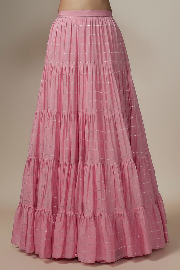 Pink Georgette Frilled Wedding Lehenga Set by Chamee and Palak at Pernia's Pop Up Shop