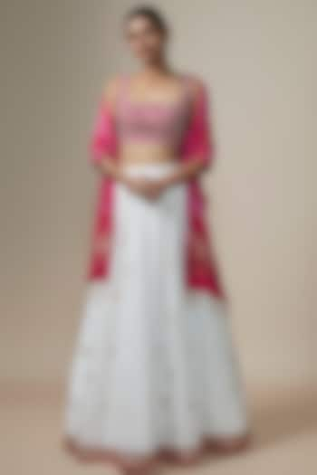 Ivory Jamawar & Silk Lehenga Set by Chamee and Palak