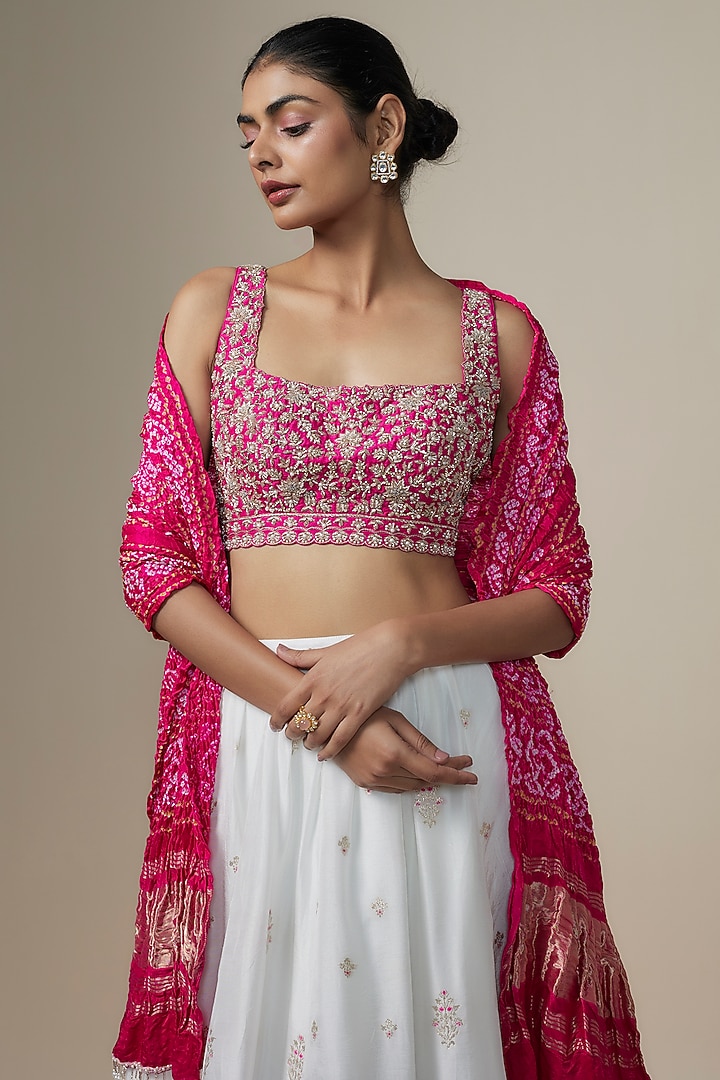 Ivory Jamawar & Silk Wedding Lehenga Set by Chamee and Palak at Pernia's Pop Up Shop