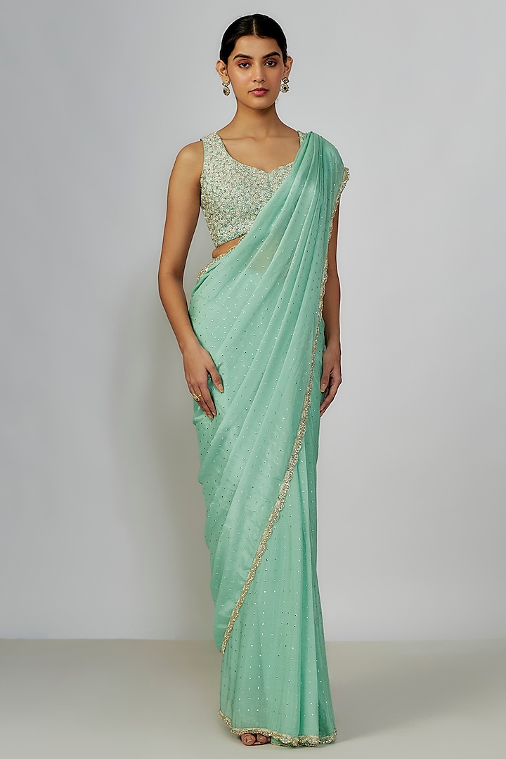 Sea Green Georgette Saree Set by Chamee and Palak at Pernia's Pop Up Shop