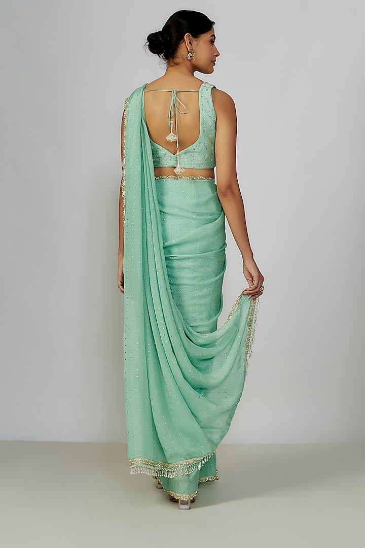 Sea Green Georgette Wedding Saree Set by Chamee and Palak at Pernia's Pop Up Shop