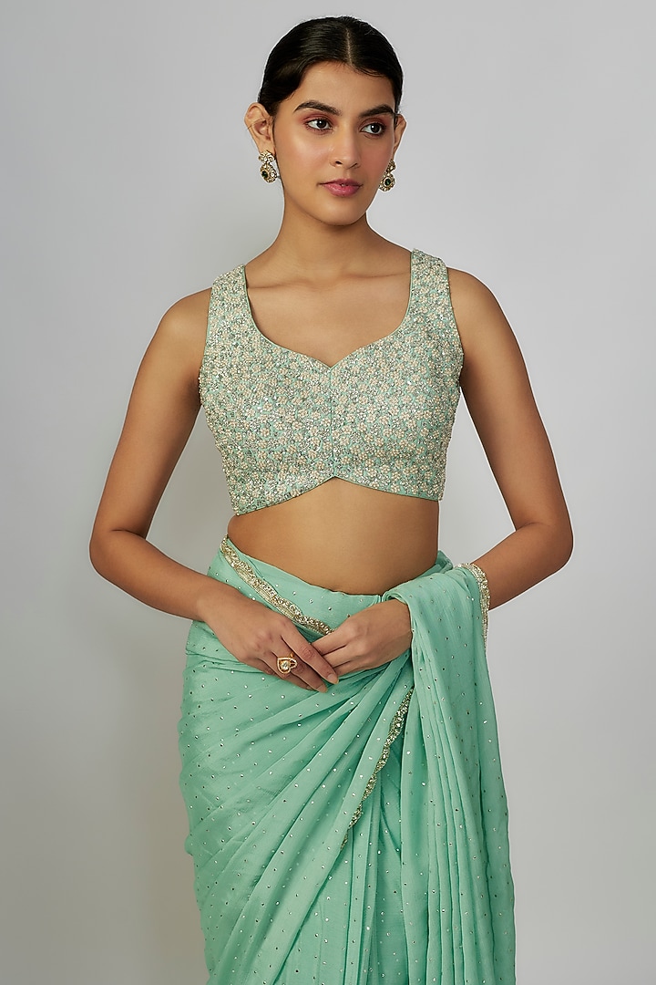 Sea Green Georgette Wedding Saree Set by Chamee and Palak at Pernia's Pop Up Shop