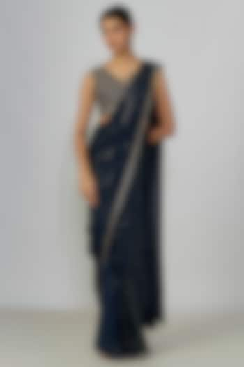 Blue Georgette Cutdana Embroidered Saree Set by Chamee and Palak at Pernia's Pop Up Shop