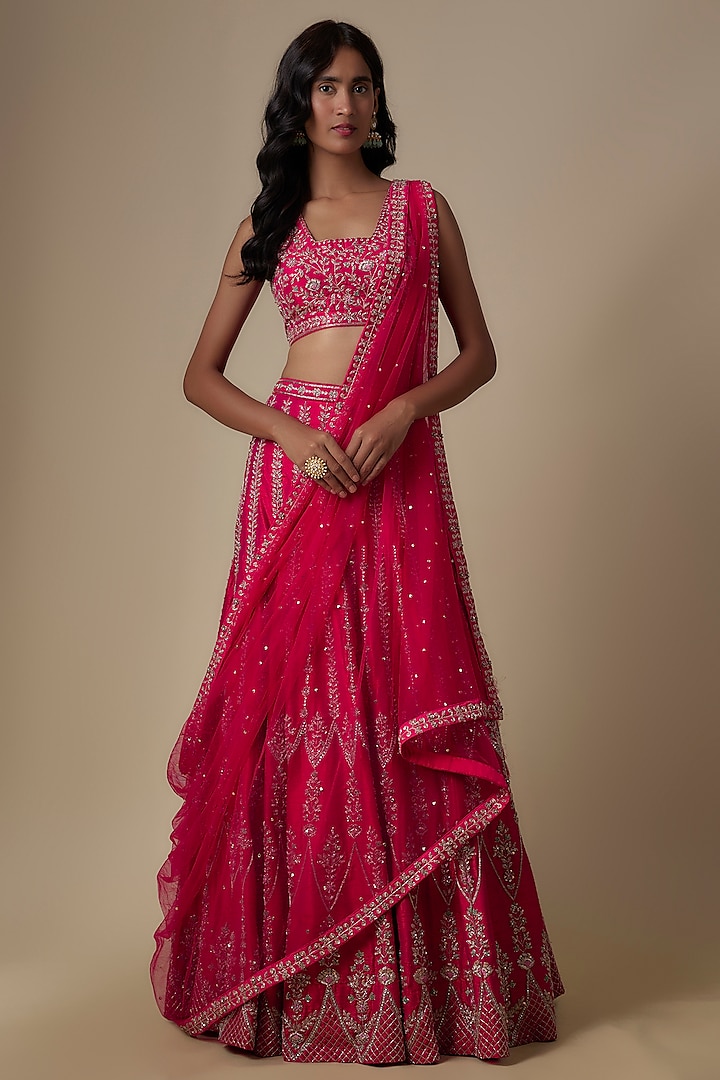 Pink Silk Hand Embroidered Bridal Lehenga Set by Chamee and Palak at Pernia's Pop Up Shop