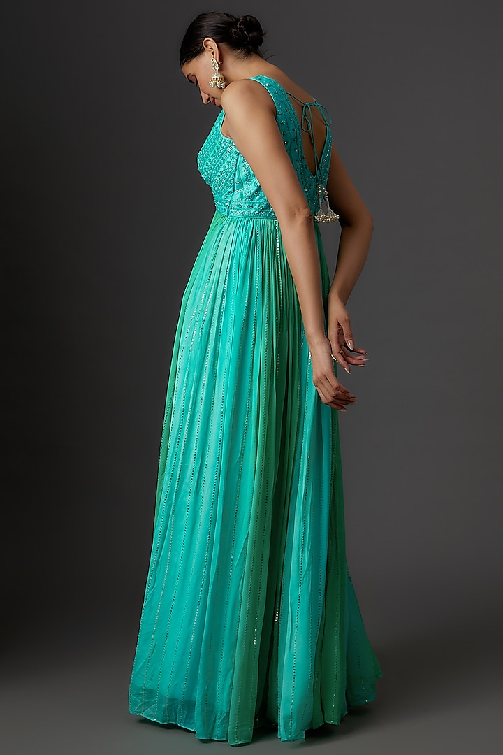 Blue Georgette Embellished Engagement Gown by Chamee and Palak at Pernia's Pop Up Shop