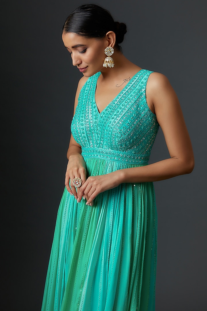 Blue Georgette Embellished Engagement Gown by Chamee and Palak at Pernia's Pop Up Shop