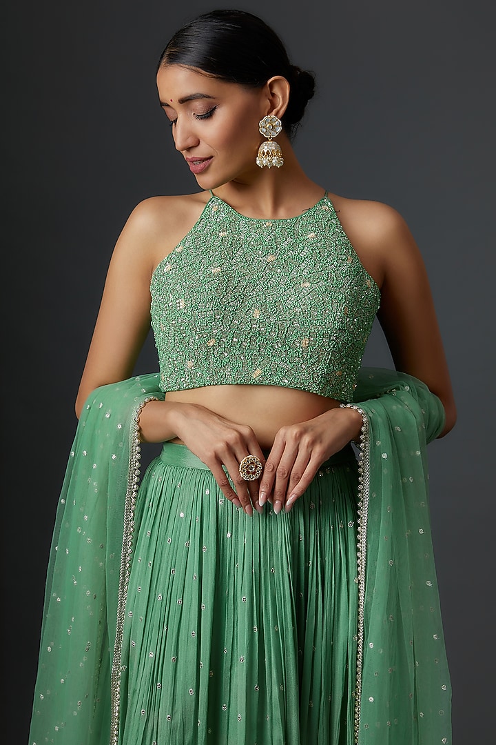 Sea Green Georgette Wedding Lehenga Set by Chamee and Palak at Pernia's Pop Up Shop