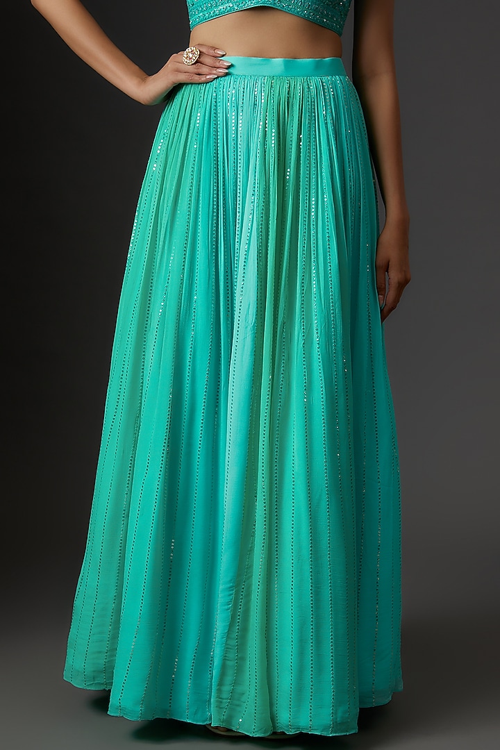 Blue Georgette Embellished Wedding Lehenga Set by Chamee and Palak at Pernia's Pop Up Shop