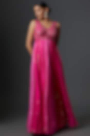 Pink Georgette Embellished Gown by Chamee and Palak