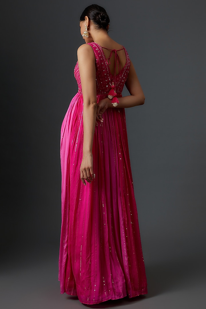 Pink Georgette Embellished Engagement Gown by Chamee and Palak at Pernia's Pop Up Shop