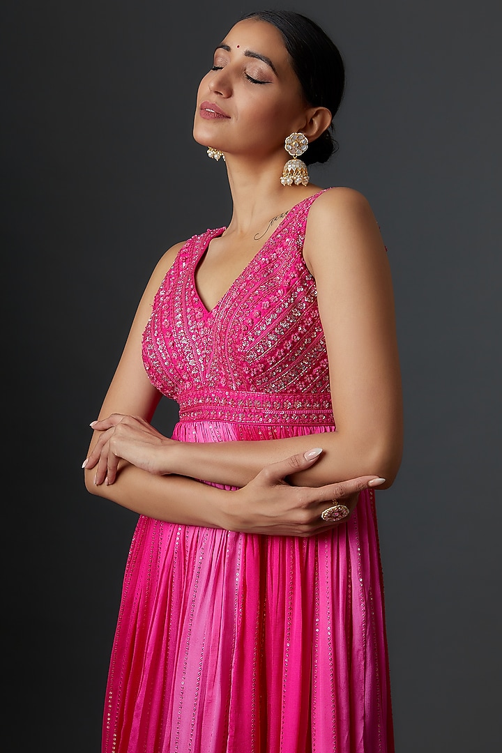 Pink Georgette Embellished Engagement Gown by Chamee and Palak at Pernia's Pop Up Shop