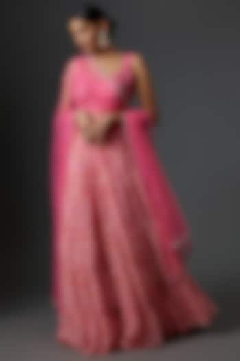 Pink Georgette Leheriya Wedding Lehenga Set by Chamee and Palak at Pernia's Pop Up Shop