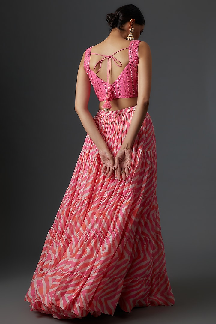 Pink Georgette Leheriya Wedding Lehenga Set by Chamee and Palak at Pernia's Pop Up Shop