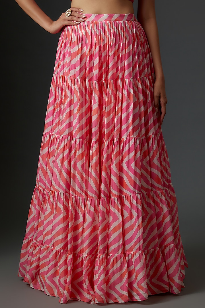Pink Georgette Leheriya Wedding Lehenga Set by Chamee and Palak at Pernia's Pop Up Shop